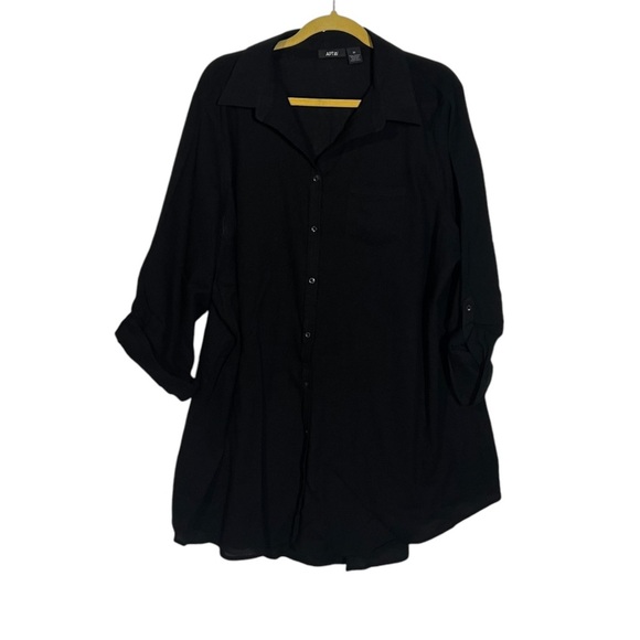 Apt 9 Button Down Black Quarter Sleeve Size 2X Beach Coverup Gauze Summer - Picture 1 of 6